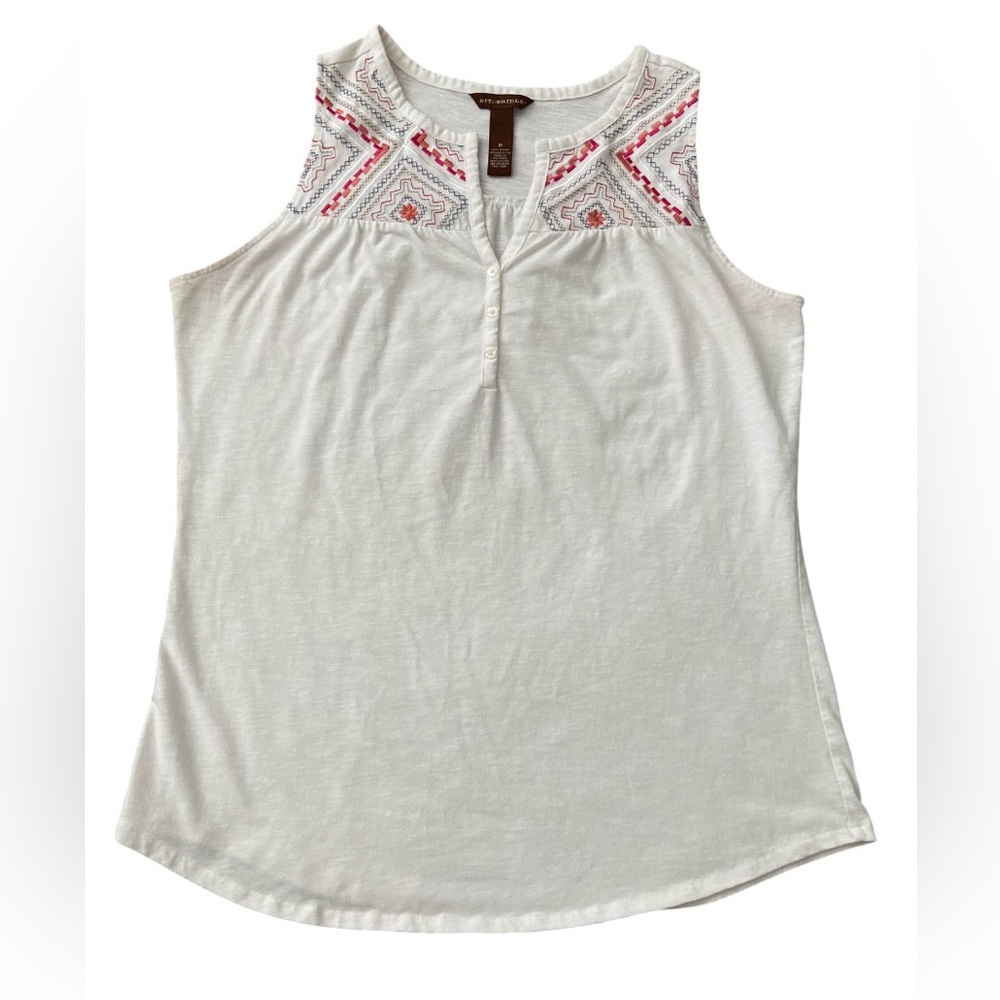 Bit & Bridle White Floral Sleeveless Tank Shirt Size M